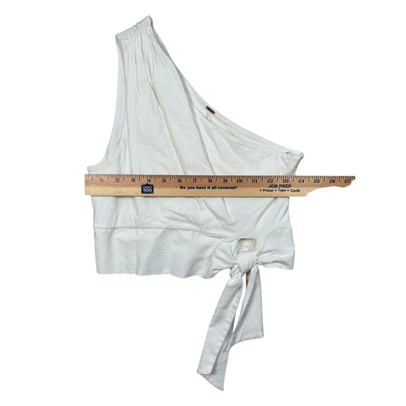 Free People Carmen One Shoulder Crop Top Size S White Tie Front Resort - Picture 5 of 9